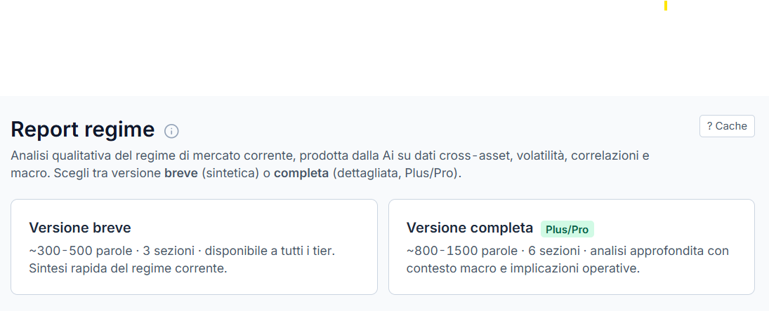 Report regime con analisi dettagliata e contesto macro
